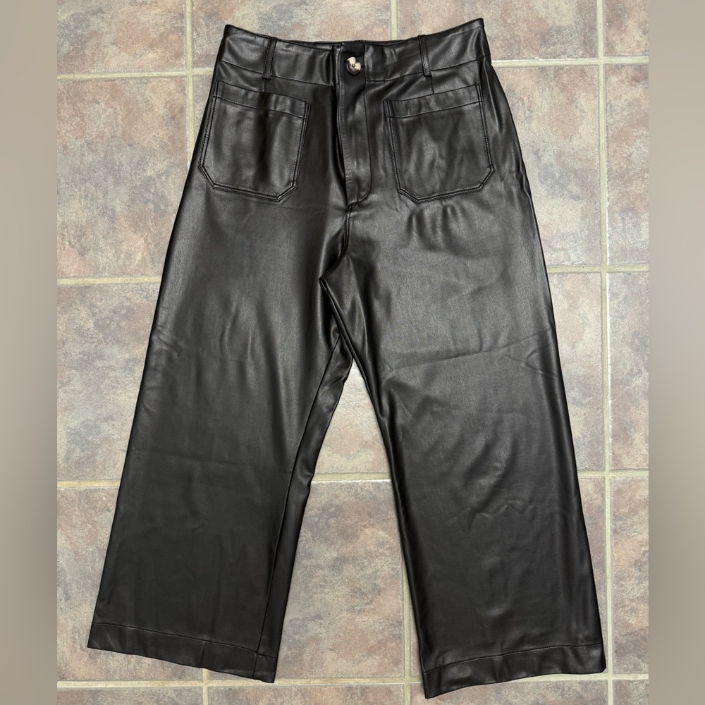 Black Faux Leather Wide-Leg Pants